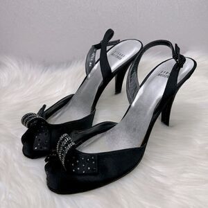 Stuart Weitzman Curlique Rhinestone Satin Slingback Heels 8